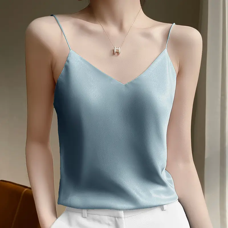 White V-Neck Silk Camisole Women's Vest - Image 3