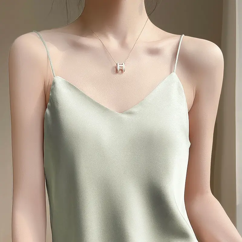 White V-Neck Silk Camisole Women's Vest - Image 4
