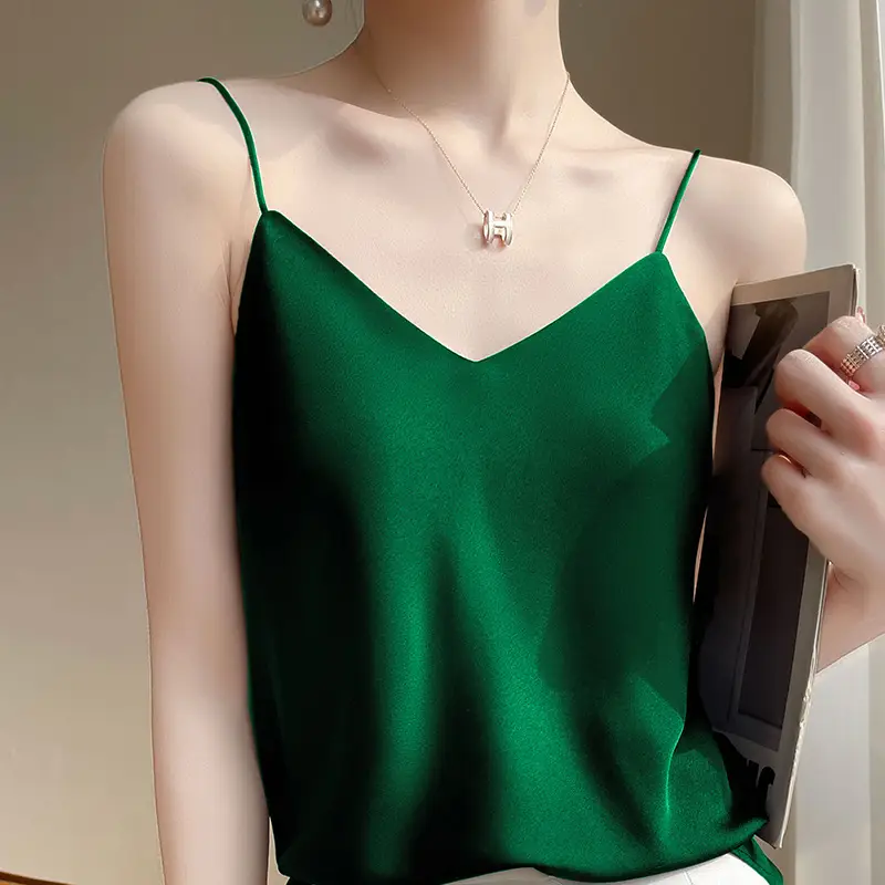 White V-Neck Silk Camisole Women's Vest - Image 8