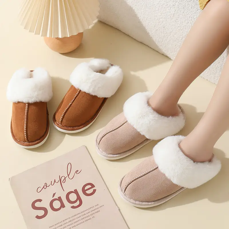 Cross-border explosions winter suede fur cotton slippers wholesale men's home indoor thick bottom non-slip warm slippers women