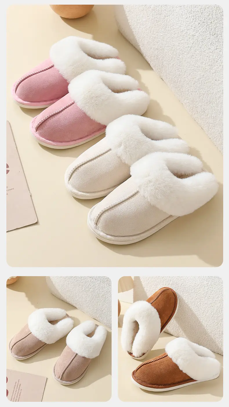 Cross-border explosions winter suede fur cotton slippers wholesale men's home indoor thick bottom non-slip warm slippers women — feature 11
