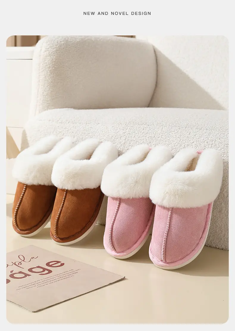 Cross-border explosions winter suede fur cotton slippers wholesale men's home indoor thick bottom non-slip warm slippers women — feature 14