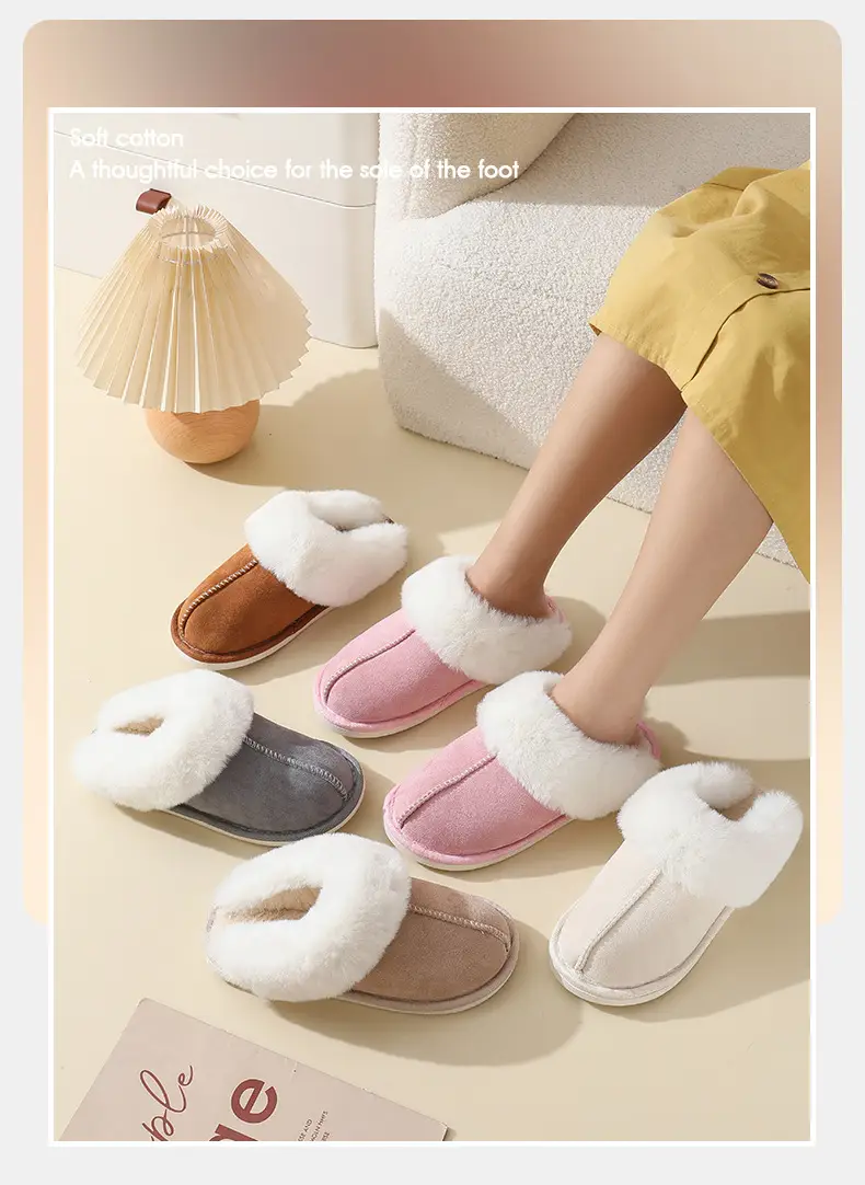 Cross-border explosions winter suede fur cotton slippers wholesale men's home indoor thick bottom non-slip warm slippers women — feature 16