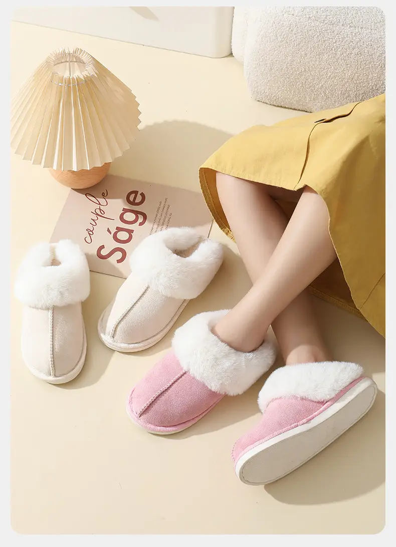 Cross-border explosions winter suede fur cotton slippers wholesale men's home indoor thick bottom non-slip warm slippers women — feature 3