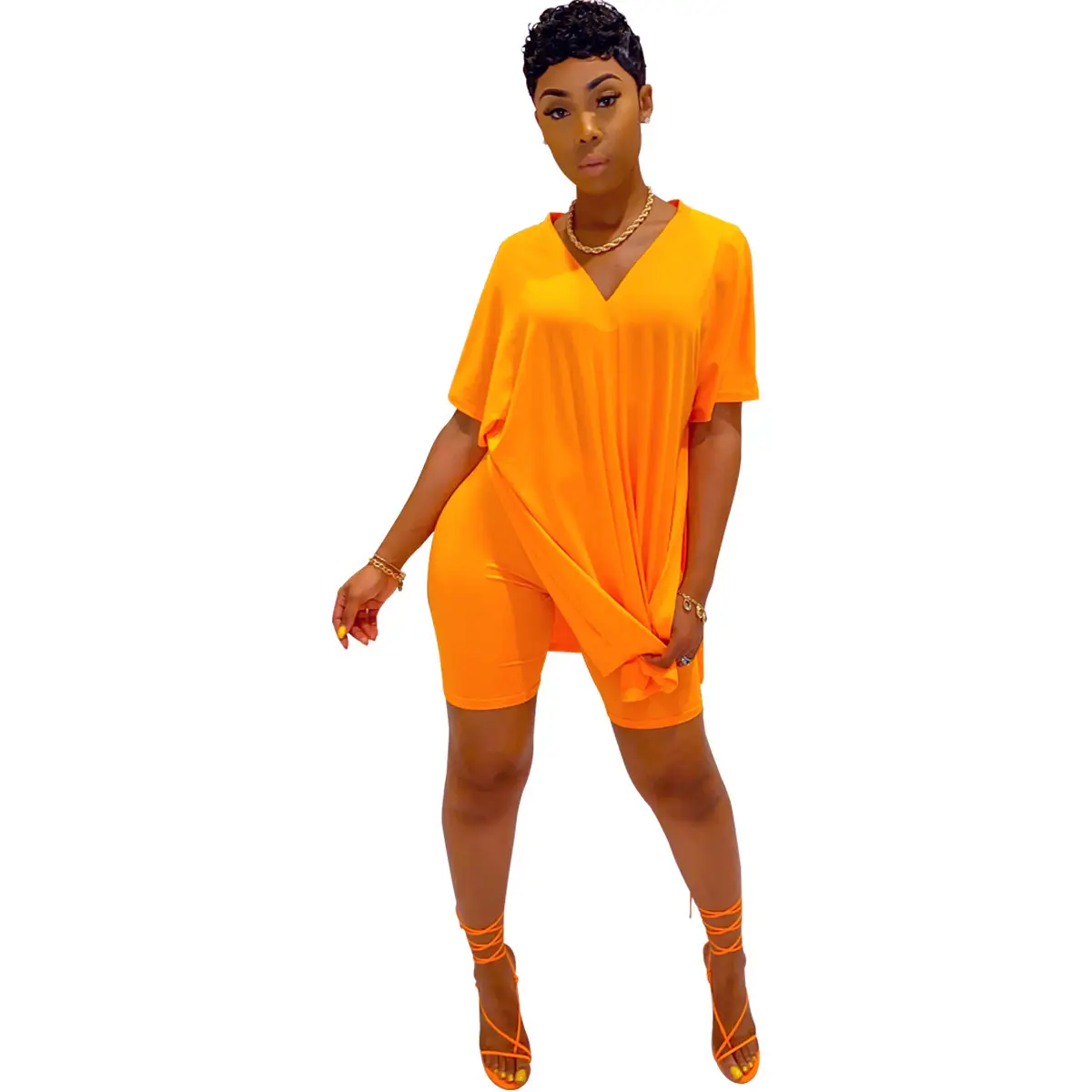 2022 Women's Casual Green Shorts Set Large - Image 3