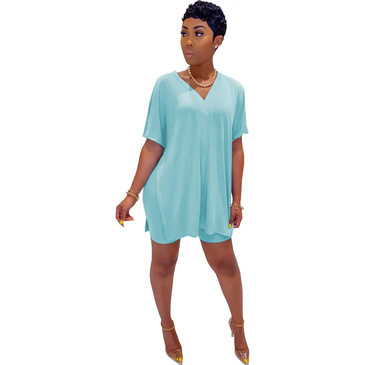 2022 Women's Casual Green Shorts Set Large - Image 8