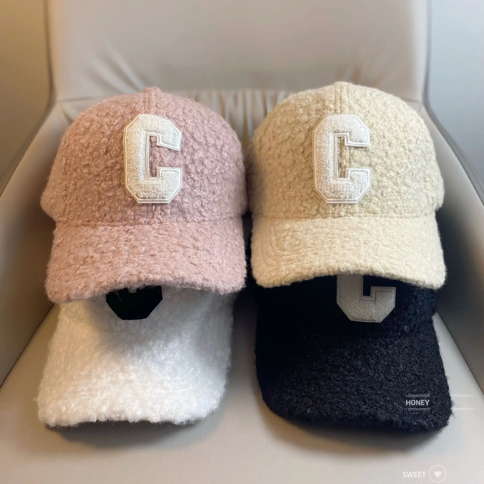 Lamb Wool C Letter Warm Baseball Cap for Women — feature 13