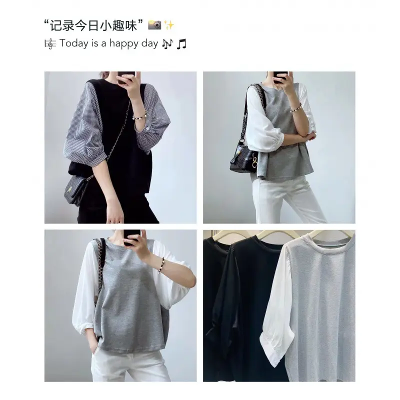 Women's Black Long Sleeve Top with White Long Sleeve - Image 9