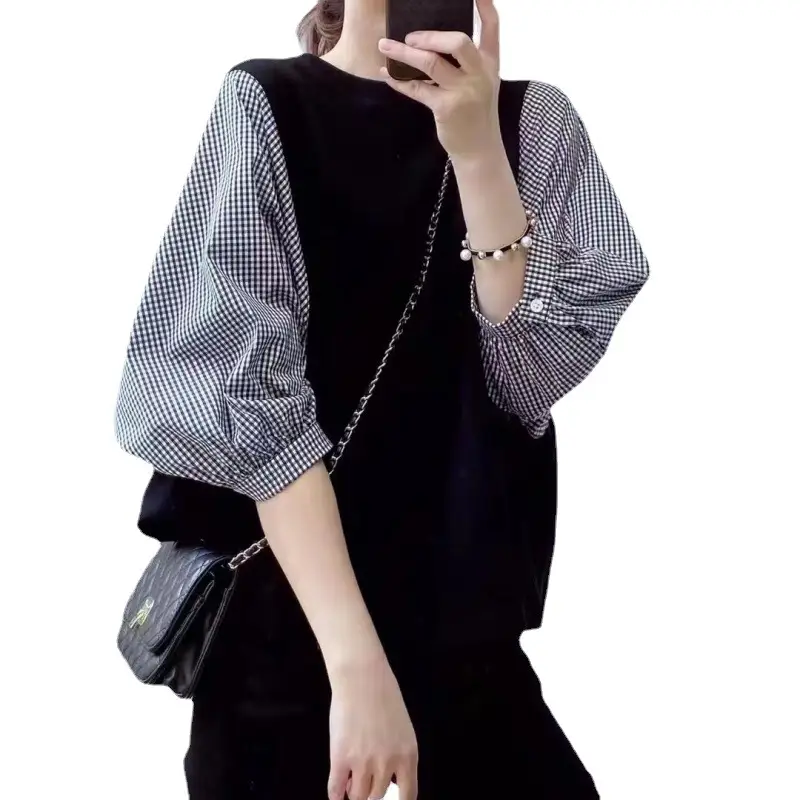 Women's Black Long Sleeve Top with White Long Sleeve - Image 10