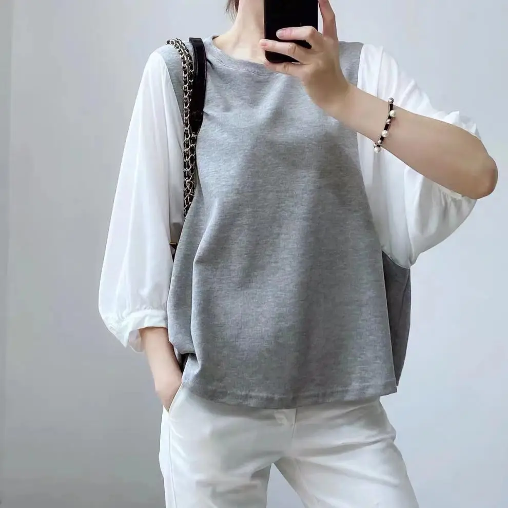 Women's Black Long Sleeve Top with White Long Sleeve — feature 4