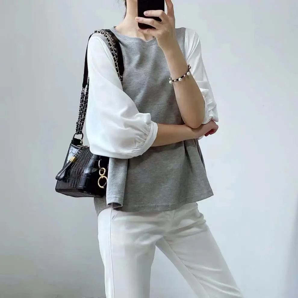 Women's Black Long Sleeve Top with White Long Sleeve — feature 5