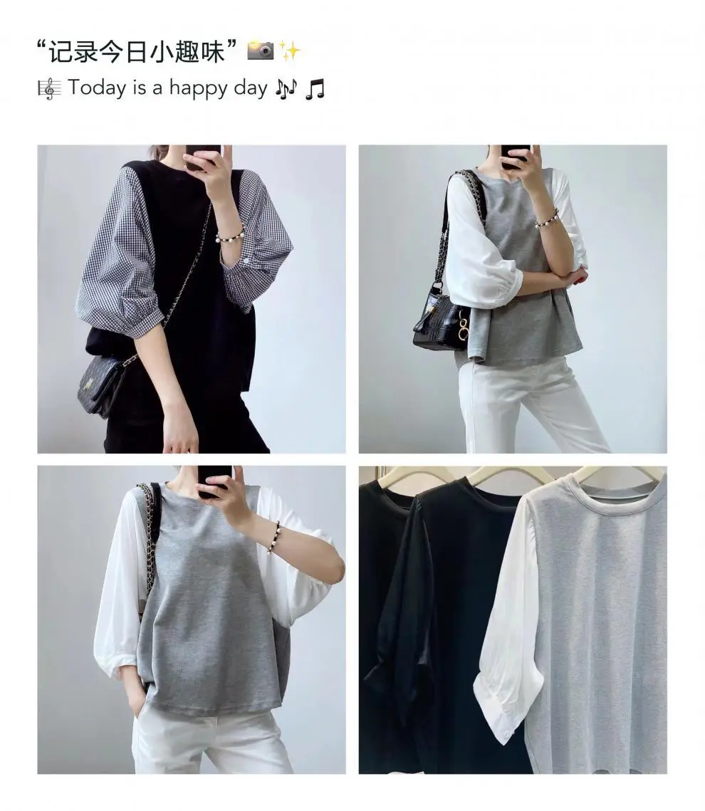 Women's Black Long Sleeve Top with White Long Sleeve — feature 7