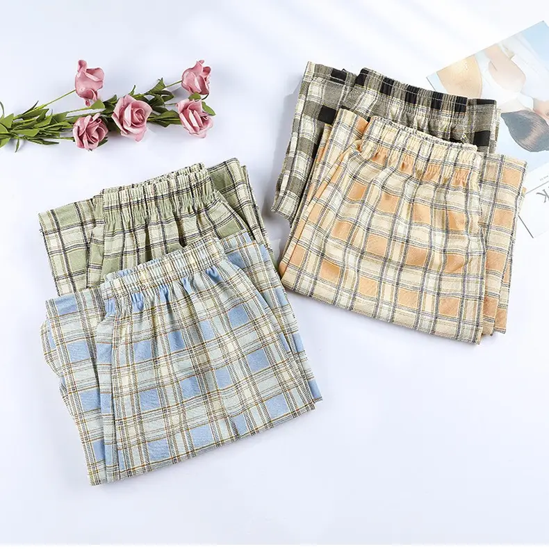 Women Plaid Wide Leg Pants Summer Loose Slimming - Image 13