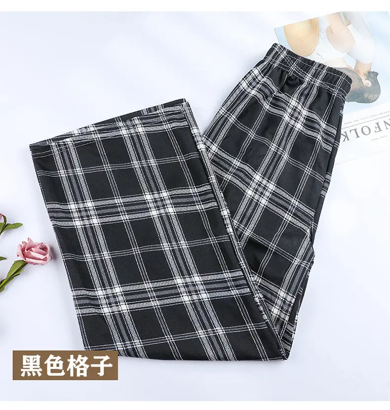 Women Plaid Wide Leg Pants Summer Loose Slimming - Image 2