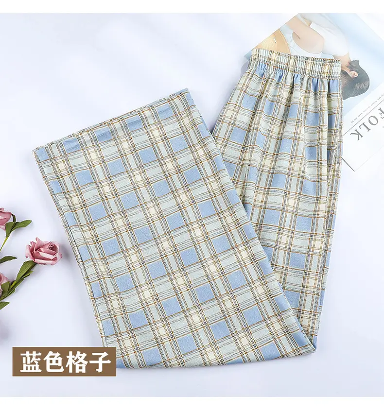 Women Plaid Wide Leg Pants Summer Loose Slimming - Image 3