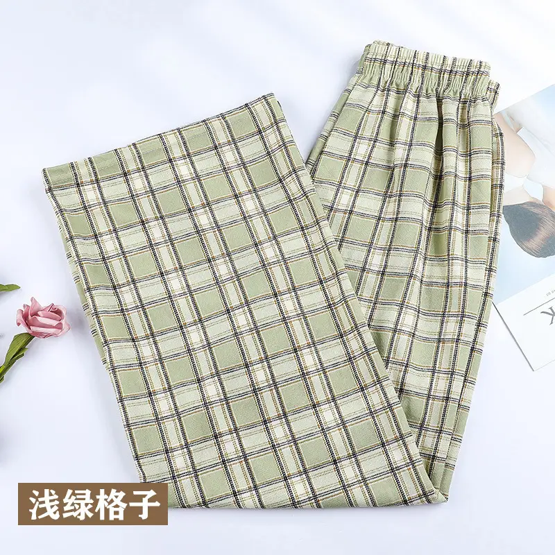 Women Plaid Wide Leg Pants Summer Loose Slimming - Image 5