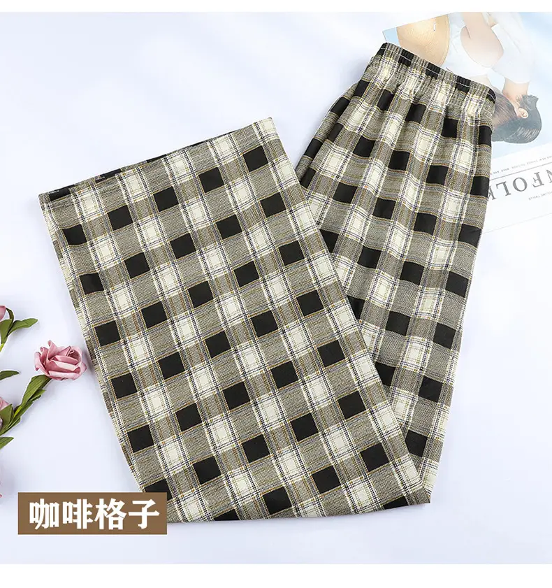 Women Plaid Wide Leg Pants Summer Loose Slimming - Image 7