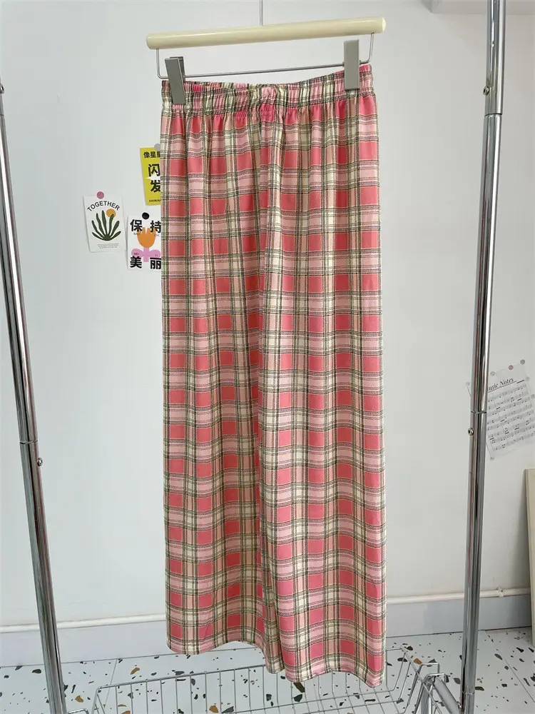 Women Plaid Wide Leg Pants Summer Loose Slimming - Image 8