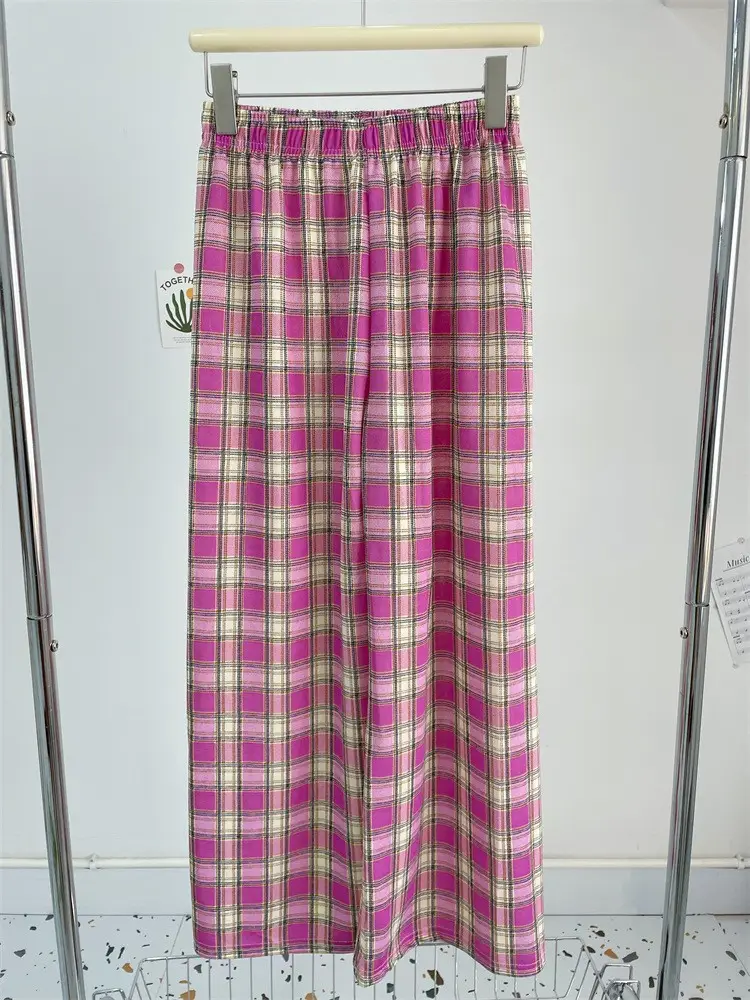 Women Plaid Wide Leg Pants Summer Loose Slimming - Image 9