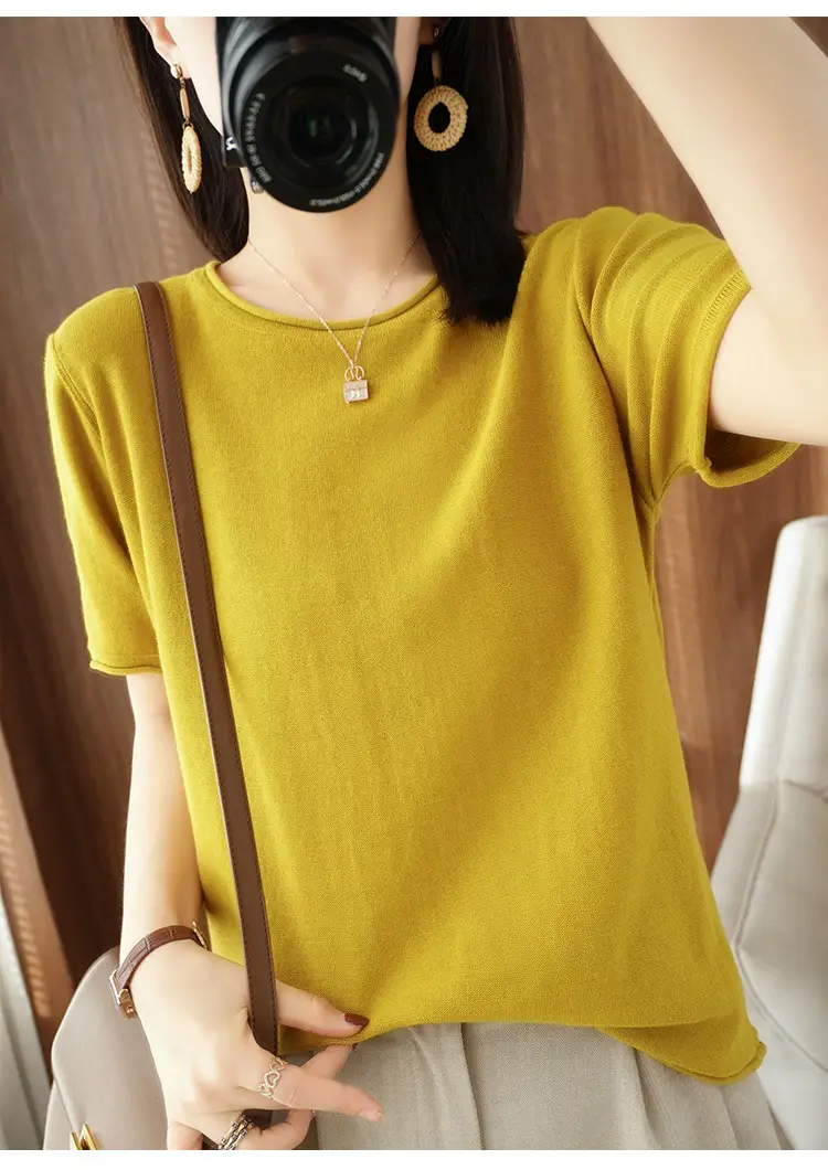Women Cotton T-Shirt Brown Loose Fit Short Sleeve — feature 15