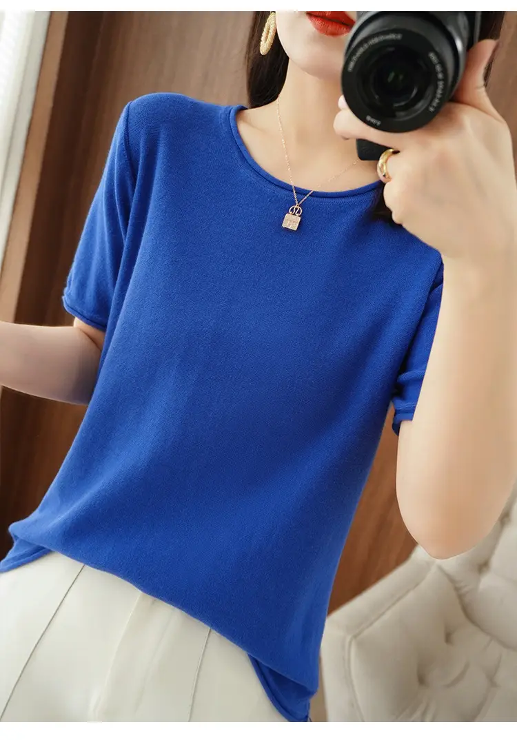 Women Cotton T-Shirt Brown Loose Fit Short Sleeve — feature 23