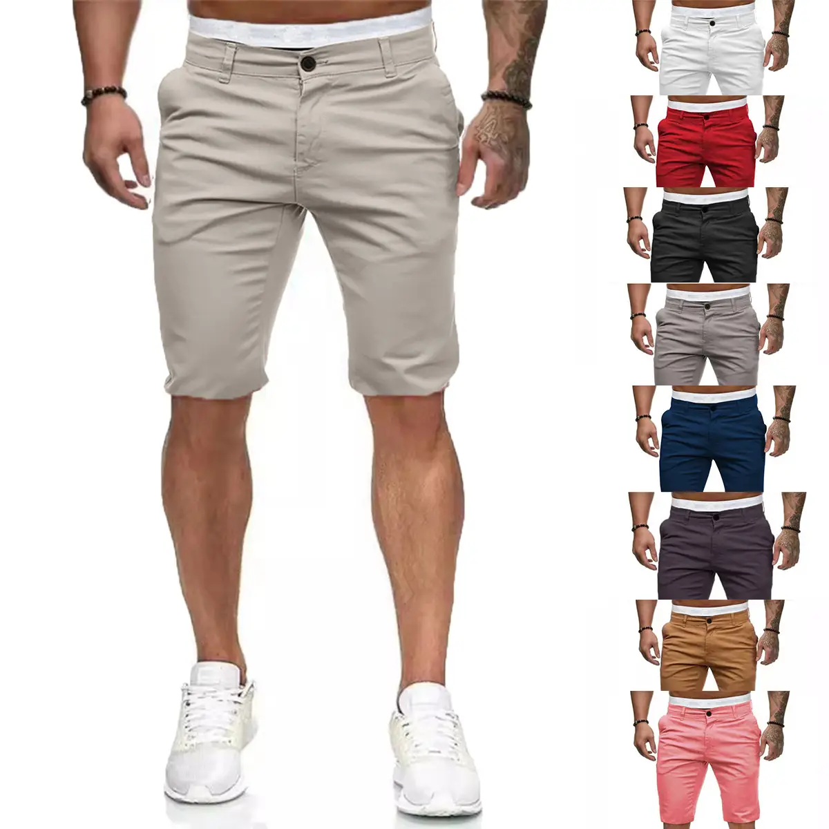 Men's White Slim Fit Casual Shorts 2022 Summer - Image 10