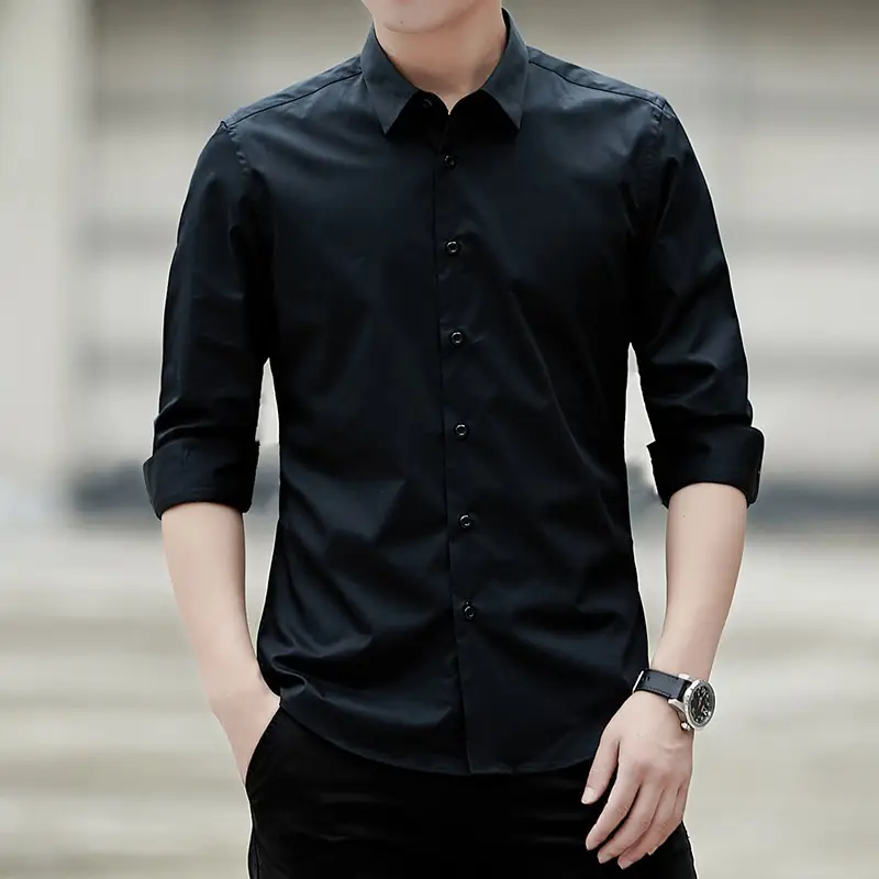 Spring New Men White Slim Fit Long Sleeve Shirt - Image 2