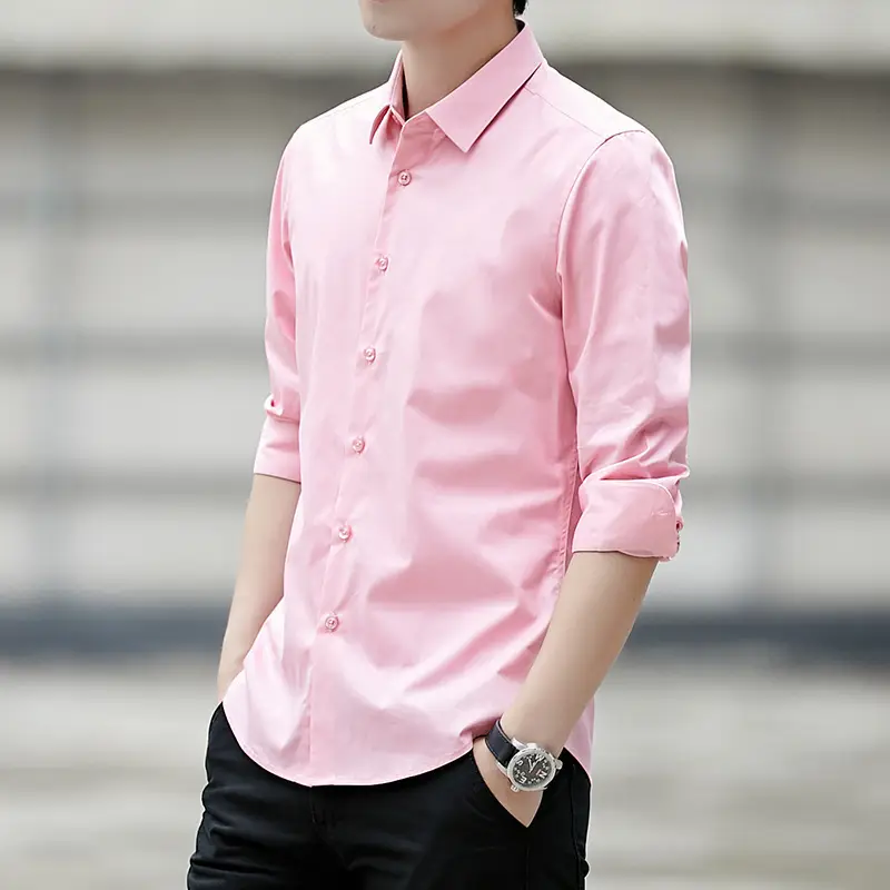 Spring New Men White Slim Fit Long Sleeve Shirt - Image 3