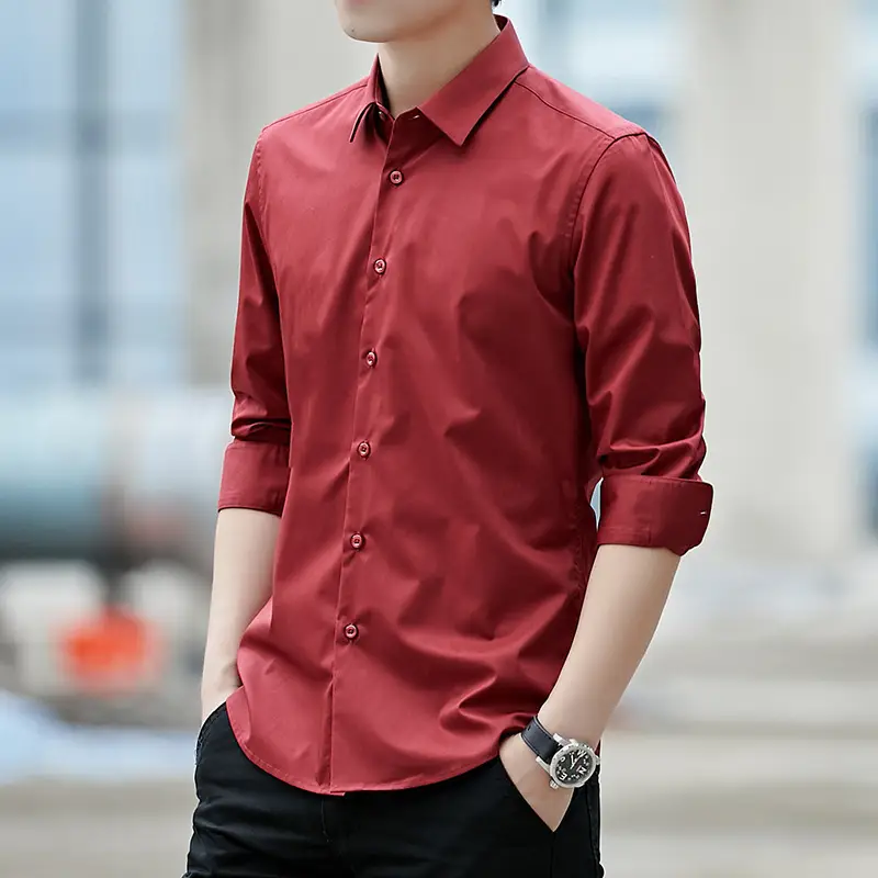 Spring New Men White Slim Fit Long Sleeve Shirt - Image 4