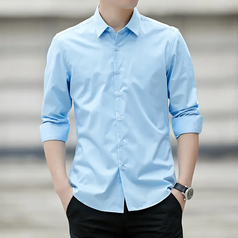 Spring New Men White Slim Fit Long Sleeve Shirt - Image 5