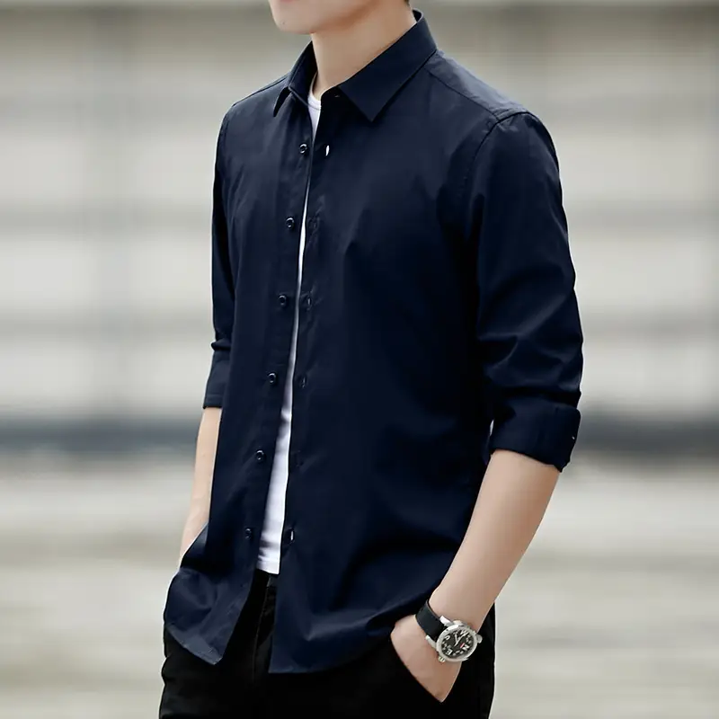 Spring New Men White Slim Fit Long Sleeve Shirt - Image 6