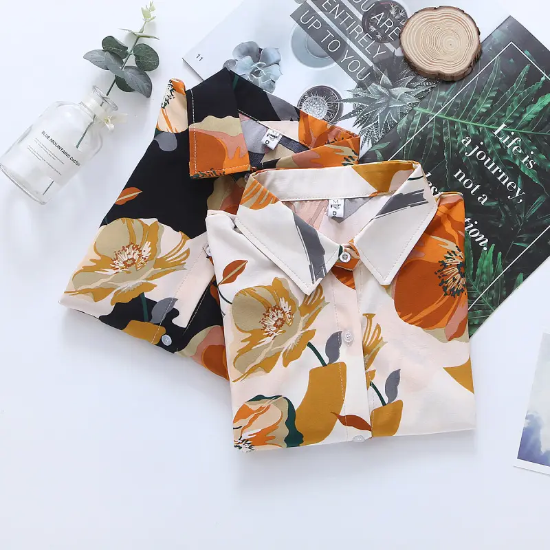 Spring Printed Chiffon Shirt Top for Women — feature 2
