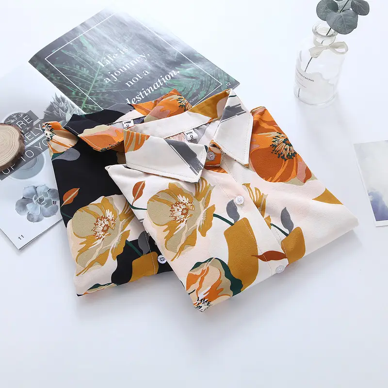 Spring Printed Chiffon Shirt Top for Women — feature 3