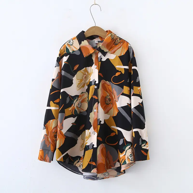 Spring Printed Chiffon Shirt Top for Women — feature 8