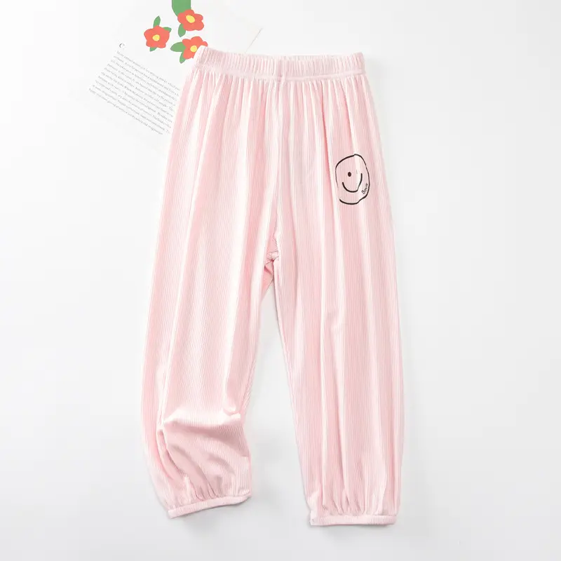 Pink Smiley Printed Casual Pants for Girls Boys