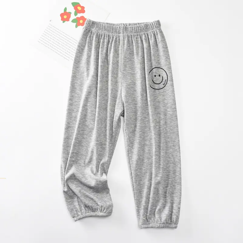 Pink Smiley Printed Casual Pants for Girls Boys