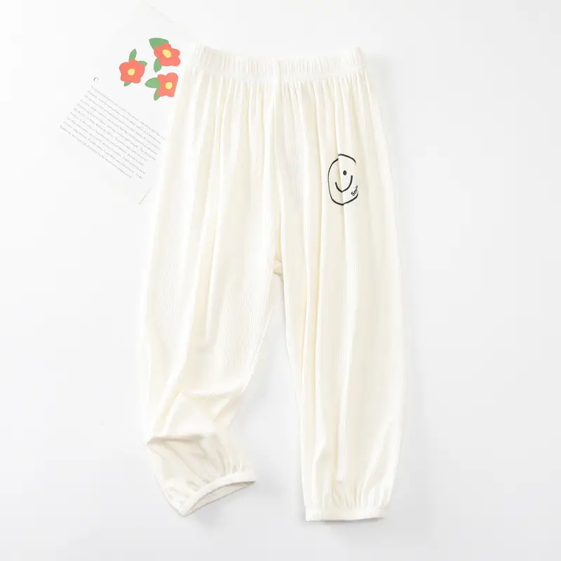 Pink Smiley Printed Casual Pants for Girls Boys