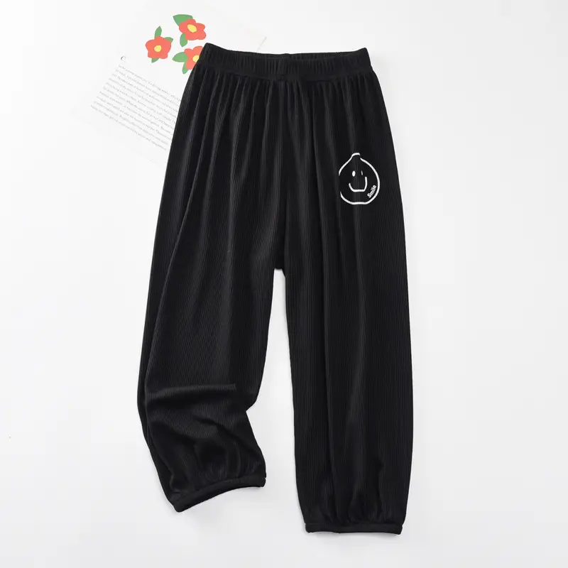 Pink Smiley Printed Casual Pants for Girls Boys