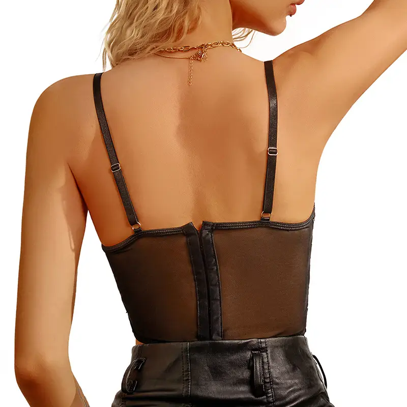 Black Lace Mesh Corset with Fishbone Embroidery & Buckle - Image 6