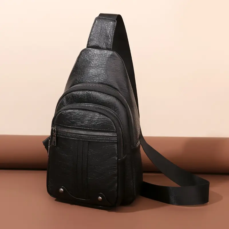 New Women's PU Leather Textured Messenger Bag Brown - Image 5