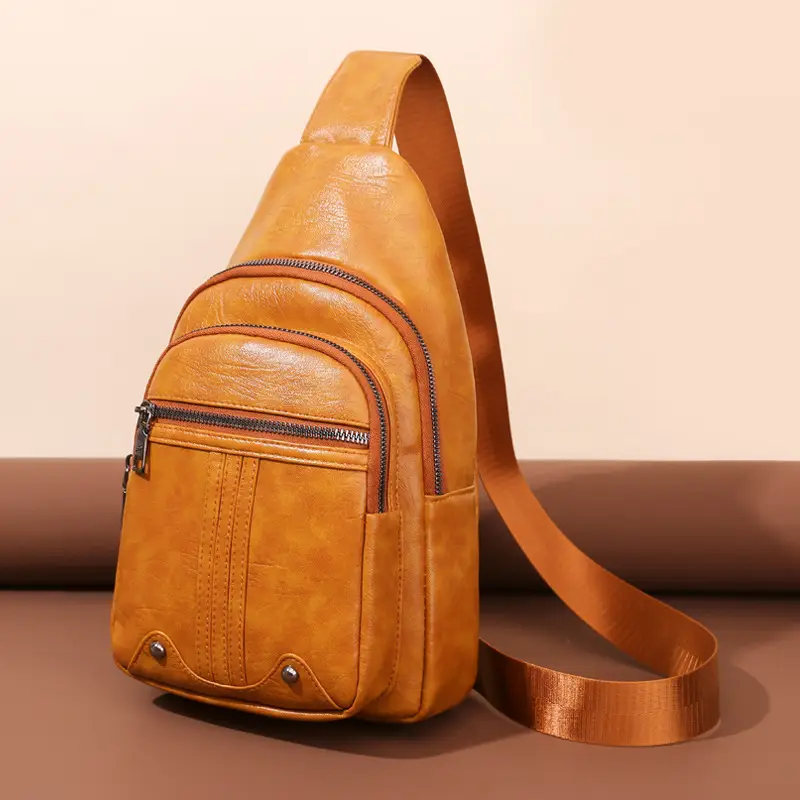 New Women's PU Leather Textured Messenger Bag Brown - Image 7