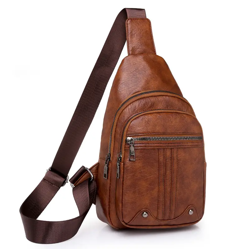 New Women's PU Leather Textured Messenger Bag Brown - Image 8