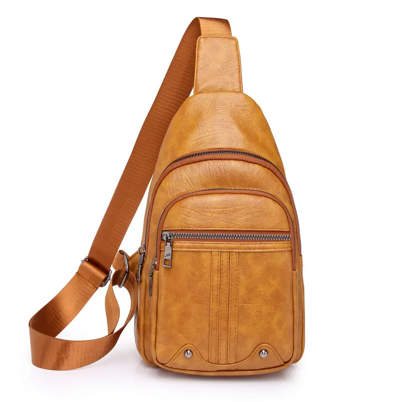 New Women's PU Leather Textured Messenger Bag Brown - Image 2