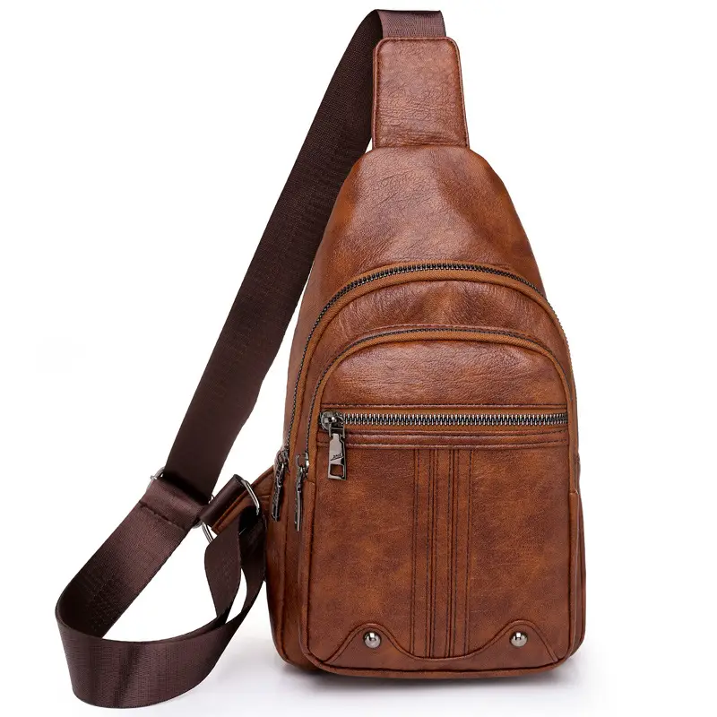 New Women's PU Leather Textured Messenger Bag Brown - Image 3