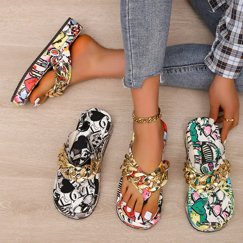 2022 Graphite Chain Flip Flops Women's Thick Bottom