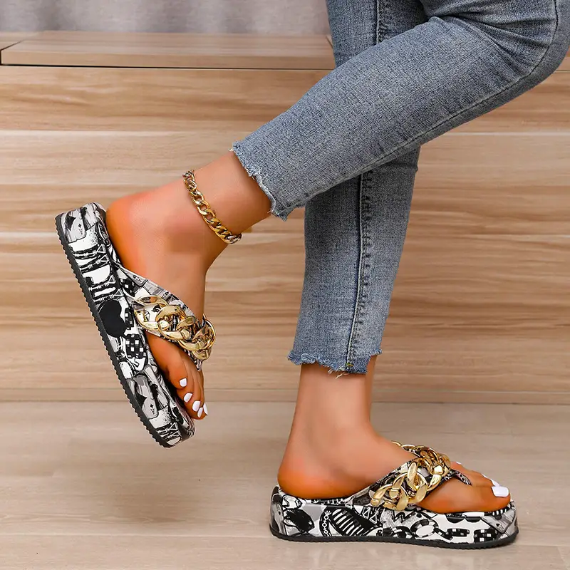 2022 Graphite Chain Flip Flops Women's Thick Bottom