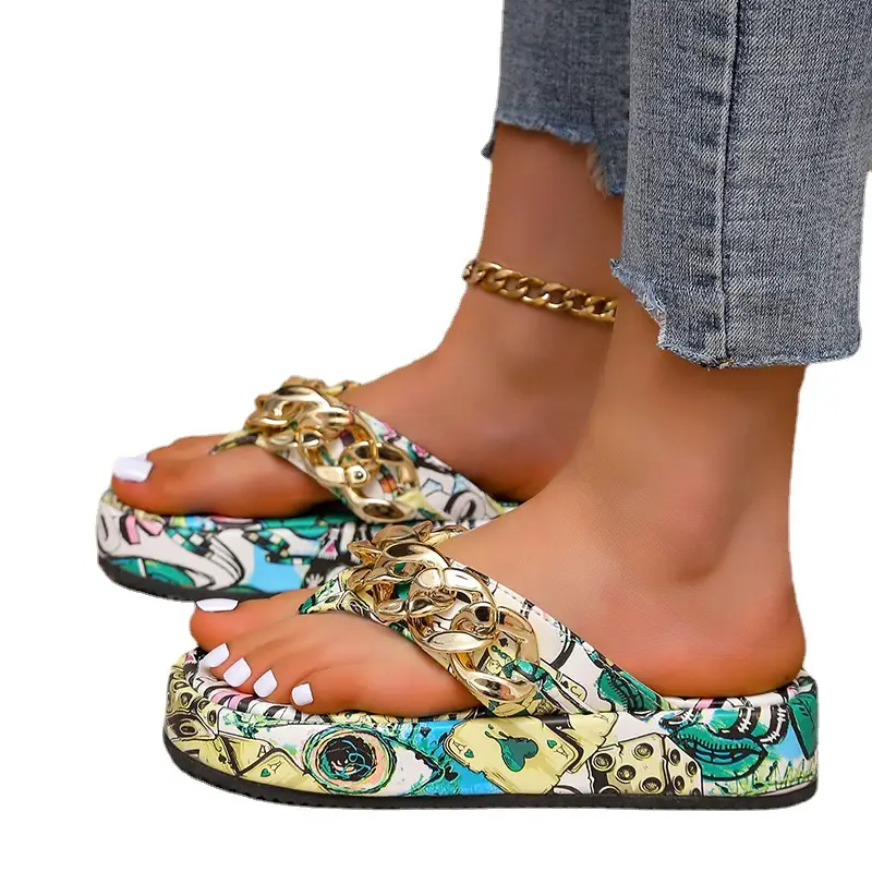 2022 Graphite Chain Flip Flops Women's Thick Bottom
