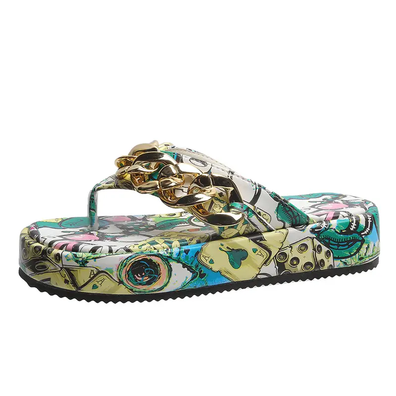 2022 Graphite Chain Flip Flops Women's Thick Bottom
