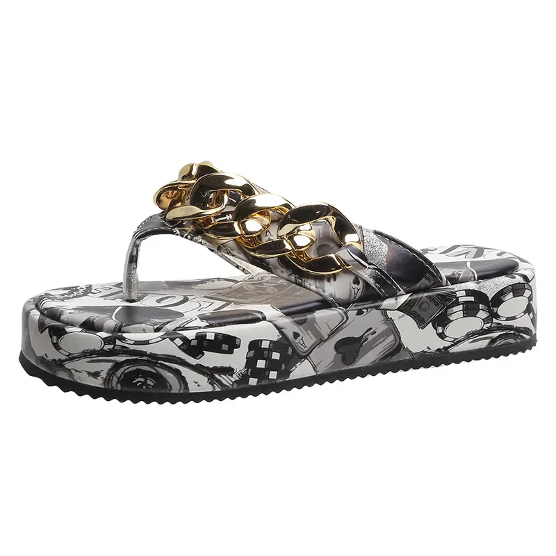 2022 Graphite Chain Flip Flops Women's Thick Bottom