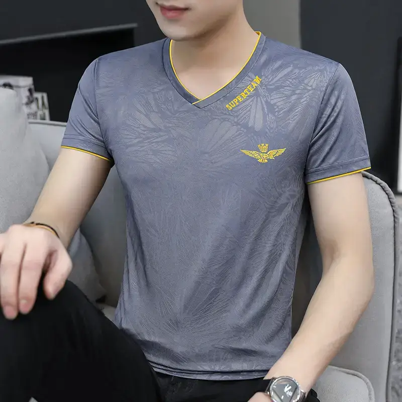 Men Ice Silk V-Neck T-Shirt Light Blue 7°C - Image 10